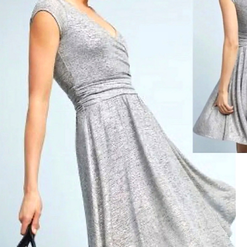 Anthropologie Maeve Silver Shimmer Tamera Wrap Party Dress Y2K Country Chic Retr